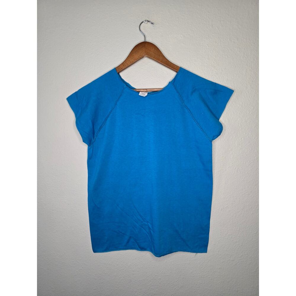 Vintage Blue Blank Shirt Lexington Lightweight Warm Up Large Women's Tee 80s